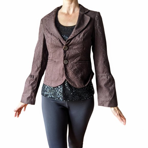 Tristan & Iseut vintage brown brocade jacket with bell sleeves - Picture 2 of 14